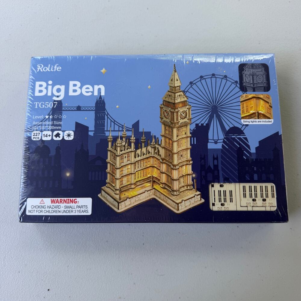 Rolife Big Ben TG507 3D Wooden Puzzle Kit w/ LED Lights 227 PCS New Sealed